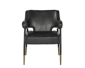 Sunpan Derome Contemporary Dining Armchair - Stylish Faux Leather, Sculpted Design with Black Steel Legs Bravo Portabella