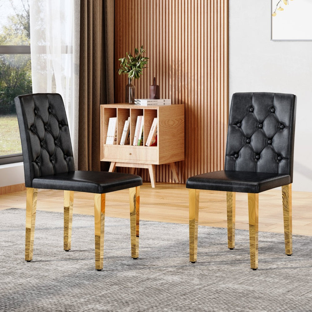 English Elm 4-piece Brown Suede Dining Chair Set with Tufted Back and Walnut Metal Legs Black+Gold W1151P361158