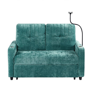 English Elm 53.9" Modern Loveseat Pull-Out Sofa Bed with Adjustable Backrest, Cup Holders, USB Charging Ports & Storage Teal N719S001650T