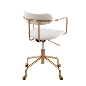English Elm Demi Velvet Task Chair in Cream with Gold Frame — Adjustable 360° Swivel, Cushioned Modern Office Seat B202P223897
