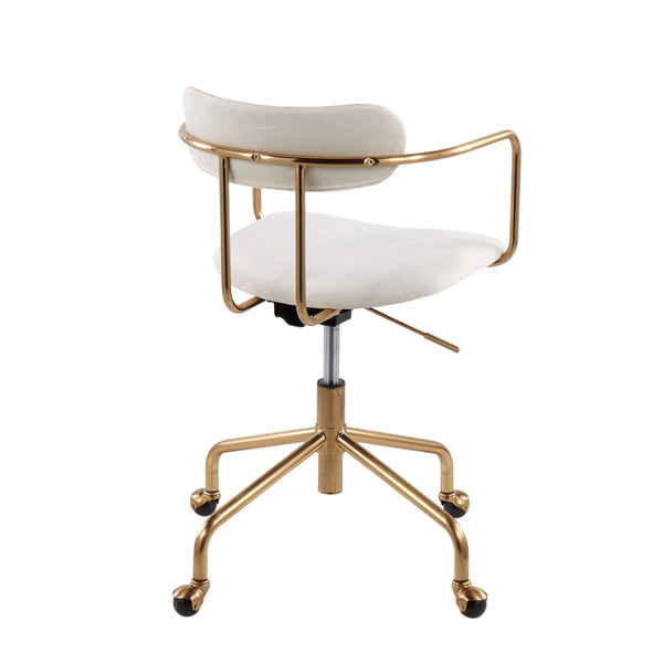 English Elm Demi Velvet Task Chair in Cream with Gold Frame — Adjustable 360° Swivel, Cushioned Modern Office Seat B202P223897