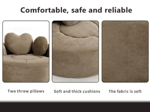 English Elm Round Cloud Sofa Bed Waffle Fabric Memory Foam Convertible Couch for Small Space Living Brown W3224P492001