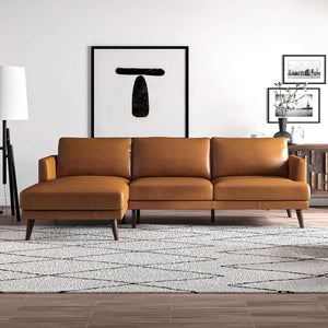 English Elm Ashcroft Furniture - Lore L-Shaped Cognac Leather Sectional Sofa - Chic Mid-Century Design For Comfort & Style B183S00027