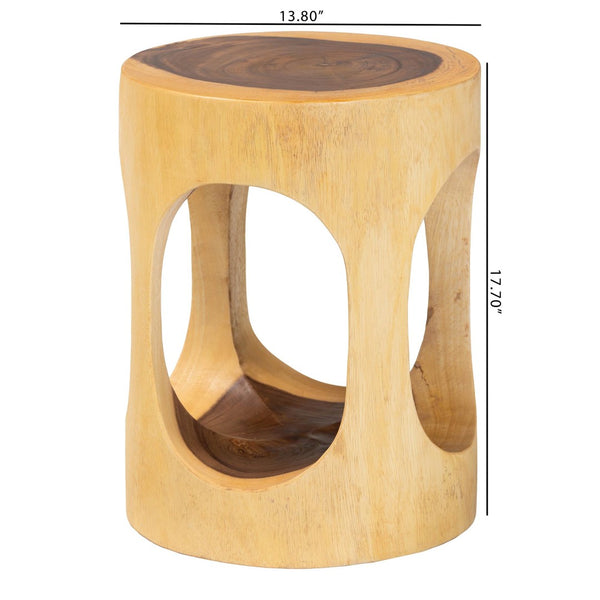 English Elm Hand-carved Solid Suar Wood Pedestal Accent Table with Scalloped Edge Boho Decor B2750P467853