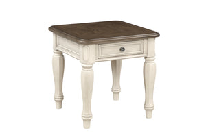 English Elm Antique Two-Tone End Table with Drawer Storage, Solid Wood & MDF Construction, Classic Design Appeal Antique White 27.75 L x 28 W x 11.75 H B2699P207128