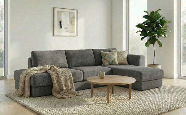 English Elm L-shaped Chenille Sectional Sofa with Deep Modular Seating and Layered Cushion Comfort Dark Grey N763S000090R