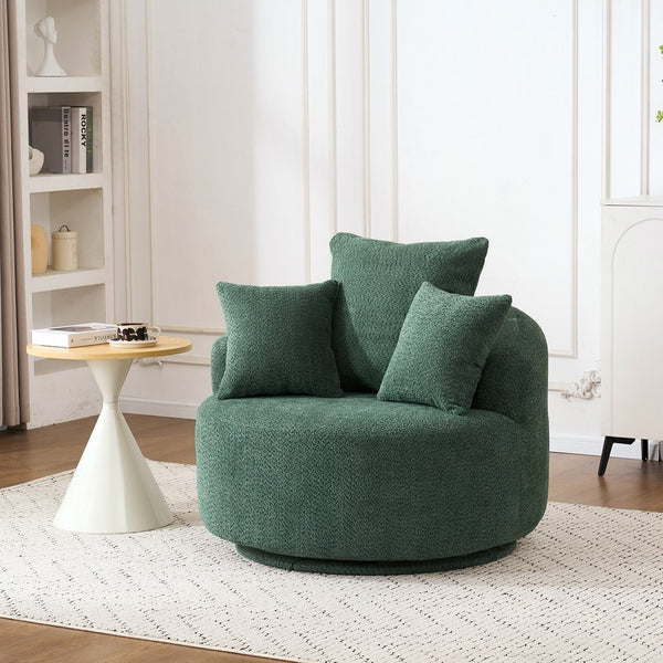 English Elm 360° Swivel Chair upholstered barrel accent chair with plush high-resilience foam and pillows for comfort Antique Green W2231P264471