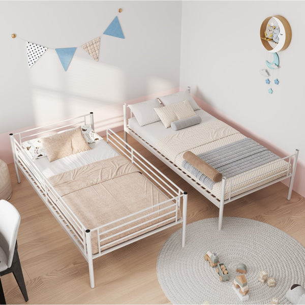 English Elm Bunk Bed - Twin Over Twin Metal Bunk With High Guardrail, Easy Convertibility & Noise-Free Design W3752P378625