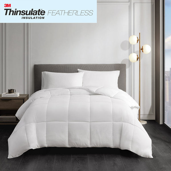 JLA Home Sleep Philosophy - Cotton 3M Thinsulate Featherless Comforter with 300TC Sateen, Hypoallergenic, Box-Quilted Lofty Warmth 90 L x 90 W x 1.5H BASI10-0291
