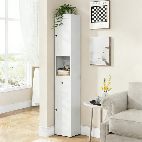 English Elm 71 Inch Freestanding Metal Storage Cabinet Five Tier Narrow Pantry Organizer White W2735P428814