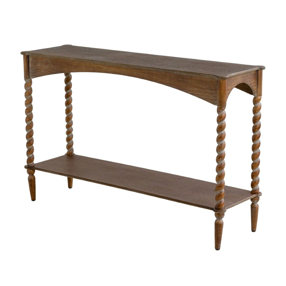English Elm 47x22x18.5" Rustic Wood Coffee Table with Spiral Turned Legs and Open Storage Shelf W2078P460473