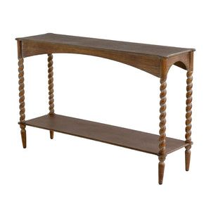 English Elm 47x22x18.5" Rustic Wood Coffee Table with Spiral Turned Legs and Open Storage Shelf W2078P460473