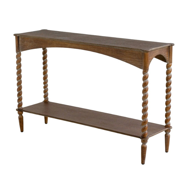 English Elm 47x22x18.5" Rustic Wood Coffee Table with Spiral Turned Legs and Open Storage Shelf W2078P460473