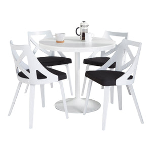 English Elm Dakota-Charlotte Contemporary Dining Set with White Steel Frame, Bamboo Top and Textured Fabric Seats Charcoal B202S01490