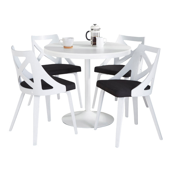 English Elm Dakota-Charlotte Contemporary Dining Set with White Steel Frame, Bamboo Top and Textured Fabric Seats Charcoal B202S01490