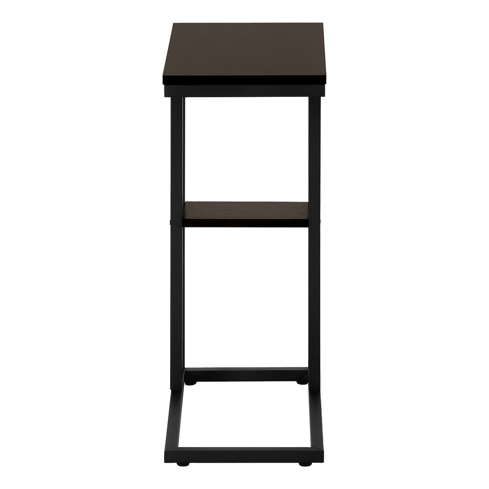 English Elm Accent C-Table for Sofa End Side Snack — Espresso Laminate Top, Black Metal Frame, Slide-Under Base, Compact Modern Design B2710P219396