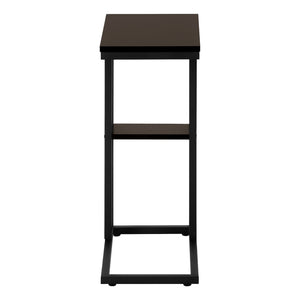 English Elm Accent C-Table for Sofa End Side Snack — Espresso Laminate Top, Black Metal Frame, Slide-Under Base, Compact Modern Design B2710P219396