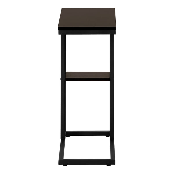 English Elm Accent C-Table for Sofa End Side Snack — Espresso Laminate Top, Black Metal Frame, Slide-Under Base, Compact Modern Design B2710P219396