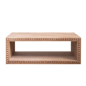 English Elm Rustic Beaded Edge Coffee Table 47.6" Rectangular with Open Shelf, Natural Finish, Farmhouse Charm W2729P309447