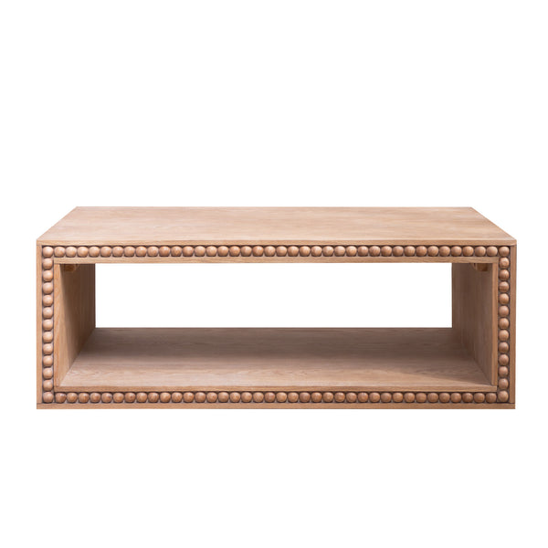English Elm Rustic Beaded Edge Coffee Table 47.6" Rectangular with Open Shelf, Natural Finish, Farmhouse Charm W2729P309447