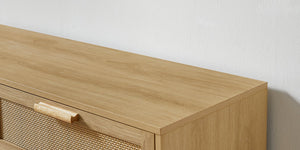 English Elm Bedroom Dresser: Versatile 6-Drawer Rattan Chest For Kids' Rooms & Hallways - Natural Wood Finish! W1162P190401