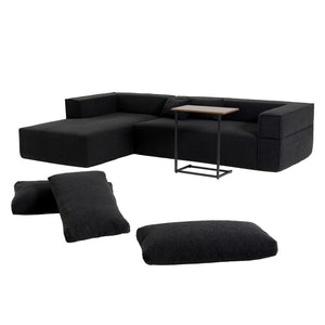 English Elm 112"Modular Sectional Sofa with Free Side Table and Pillows, Wrinkle-Resistant Boucle, No Assembly Required Black N723S9670B
