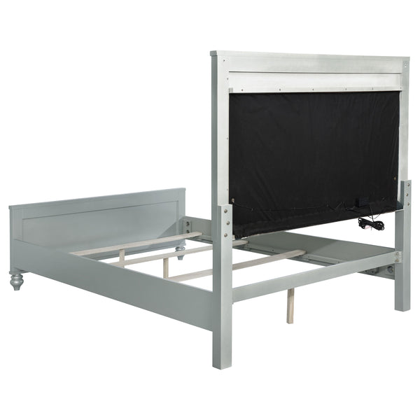 English Elm Karmen Glam Metallic Tufted Queen Panel Bed with LED Touch Lighting, Silver Finish & Elegant Design B062S01099