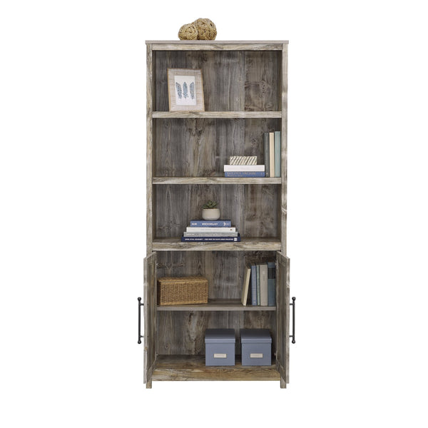 English Elm Library Cabinet With Doors - Stylish Brown Finish, Adjustable Shelves & Space-Saving Design For Home B356P367970