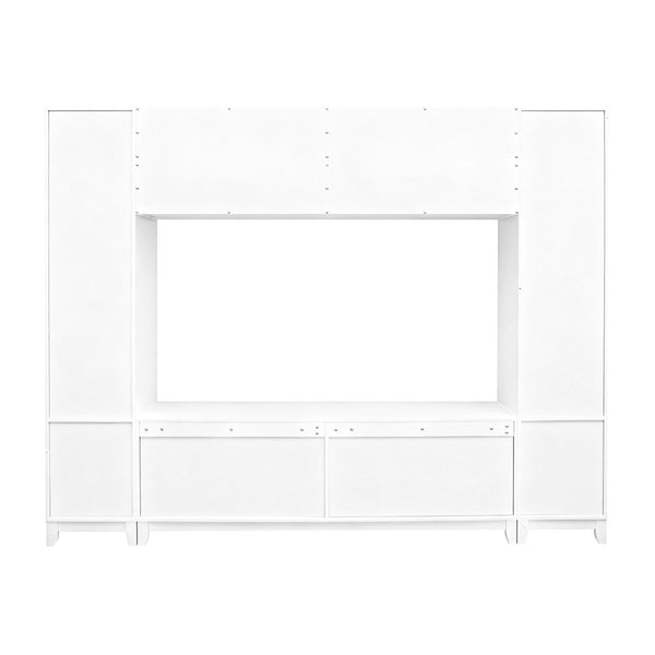 English Elm Vibe Haus Fluted Glass Wall Unit Tall Mdf Entertainment Console for Living Room N893S000011K