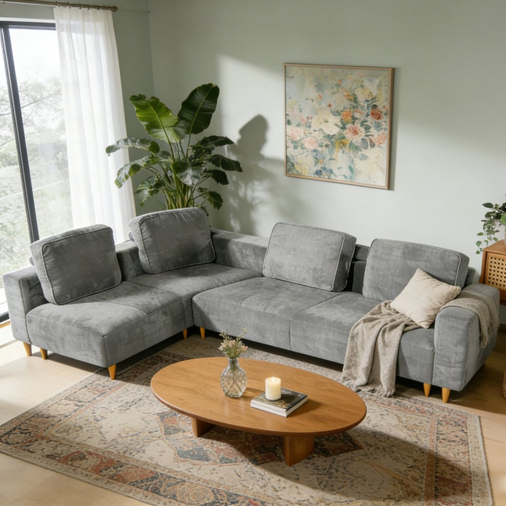 English Elm 2-piece L-shaped Sectional Sofa with Wood Legs Modular Seating for Living Room N758838485E