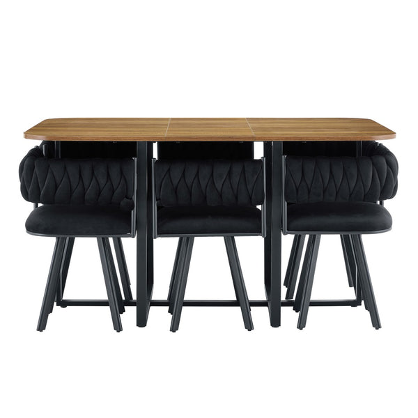 English Elm 7-piece Dining Set Tufted Velvet Chairs Melamine Table Modern Farmhouse Kitchen W3875S00040