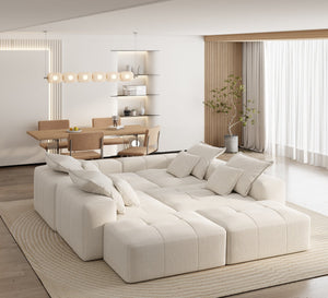 English Elm Modern Modular Sectional Sofa - Luxurious Chenille Fabric, 8 Pillows, No Assembly Needed, Beige/White W1885S00069