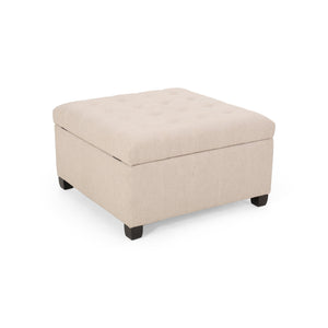 English Elm Christopher Knight Home® - ISABELLA Upholstered Storage Ottoman with Tufted Lid, Soft-Close Hinge, Birch Legs, 32" Square Wheat 52528.00FWHEAT