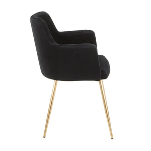 English Elm Dining/accent Chair Set of 2 Black Velvet Upholstered Gold Tapered Legs Glam Style B202P471283