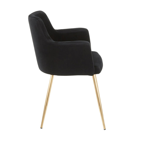 English Elm Dining/accent Chair Set of 2 Black Velvet Upholstered Gold Tapered Legs Glam Style B202P471283