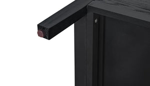 English Elm 3 Drawer Cabinet with Hollow Carved Accents, Solid Pine Feet, Gold Handles & Smooth Metal Slides — Elegant Storage for Entryway Bedroom Living Room Black W688138995