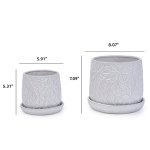 English Elm 2 Pieces Ceramic Planter Pot Set – Elegant Gloss White Flowerpots For Indoor & Outdoor Decor Spaces W3273P322374