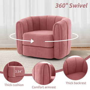 English Elm Swivel Teddy Fabric Barrel Chair with 360° Rotation, Solid Wood Base, Plush High-Density Comfort Pink Teddy W2606P221625