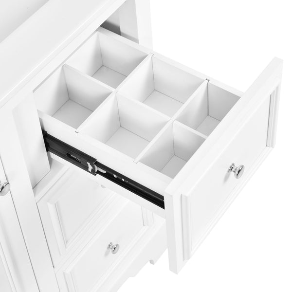 English Elm 30-inch bathroom vanity mirror cabinet set with ceramic sink, solid wood build, 3 drawers & shelves White SV000028AAK