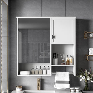 English Elm 29'' Modern Wall Mounted Medicine Cabinet with Mirror, Spacious Adjustable Shelves, Towel Bar and Durable MDF Finish White N710P209440K