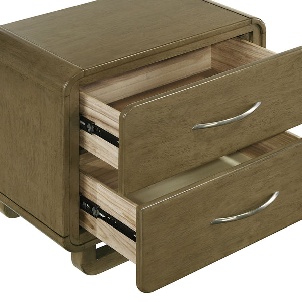 English Elm Tully Nutmeg two-drawer nightstand with metal glide drawers, modern profile, warm wood finish for tidy bedside spaces B062P374094