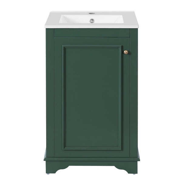 English Elm 20-inch Bathroom Vanity with Ceramic Sink, Modern Freestanding Single Vanity with Soft-Close Doors and Adjustable Shelf for Ample Organized Storage Green N710P317678F