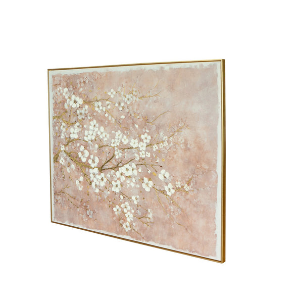 English Elm 59.1x47.2" Hand-Painted Cherry Blossom Canvas Art, Blush Pink & Gold Accents for Elegant Living Spaces W2078P318072