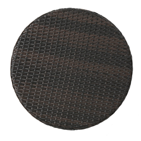 English Elm Christopher Knight Home® - KENNETH Brown Multi 3-Pc Chat Set – PE Rattan Bistro Outdoor Patio Seating with Waterproof Cushions and Iron Frame (Compact) 61209.00MBN