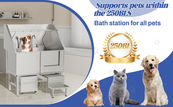 English Elm 50instainless Steel Pet Grooming Tub with Ramps Soap Box and Welded Seamless Basin W3190S00001