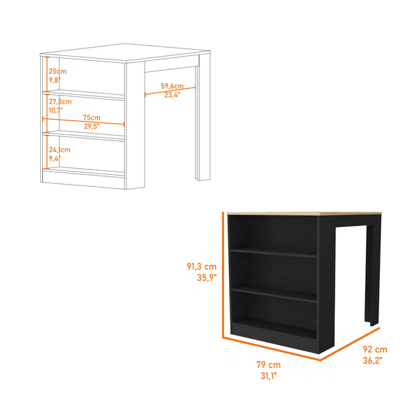 English Elm Alameda Multicolor Kitchen Island with Concealed Three Drawers, 3 Open Shelves & 36.2" Countertop B128S00129