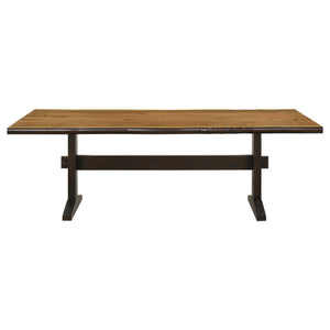 English Elm Jorvin Natural Honey Live Edge Dining Table with Smokey Black Base, Mahogany-Hickory Sturdy Design B062P350428