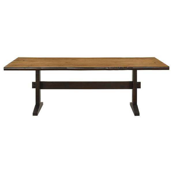 English Elm Jorvin Natural Honey Live Edge Dining Table with Smokey Black Base, Mahogany-Hickory Sturdy Design B062P350428