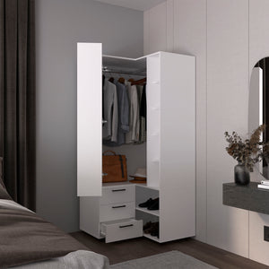 English Elm Armoire with Built-In Mirror and Ample Storage — 4 Doors, 2 Drawers, 4 Shelves, Eco-Friendly Finish White 59.45 L x 22.05 W x 5.51 H B097S00211
