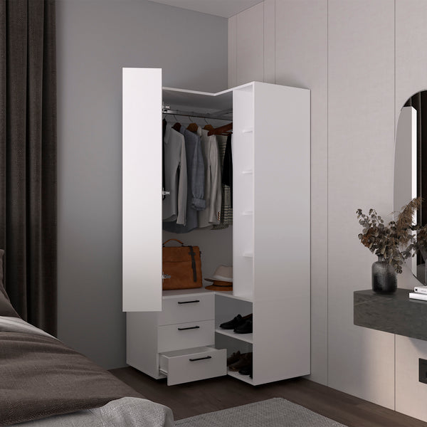 English Elm Armoire with Built-In Mirror and Ample Storage — 4 Doors, 2 Drawers, 4 Shelves, Eco-Friendly Finish White 59.45 L x 22.05 W x 5.51 H B097S00211